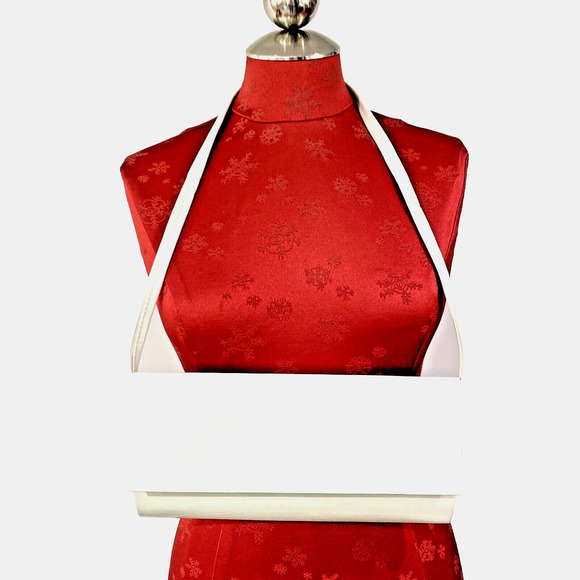 White Patent Clutch Purse Converts To Shoulderbag Sleek Mid Century Modern Look - Picture 2 of 9